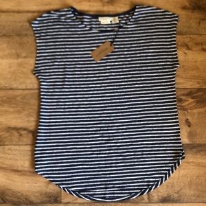 Christian Siriano Blue and White Striped Linen Top